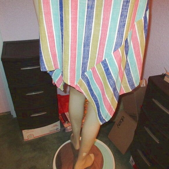 Cynthia Linen Blend Tunic Top Size L Rainbow Stripe Asymmetrical Lagenlook Artsy - Picture 8 of 10